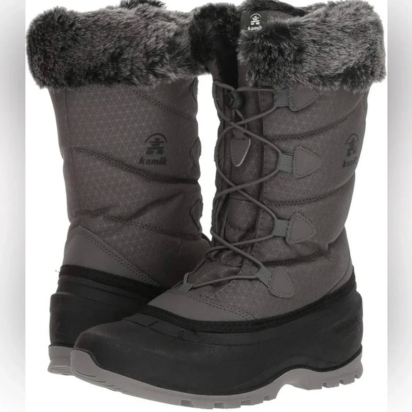 Kamik Momentum Black II Pull On Rounded Toe Waterproof Fur Trim Ankle Snow Boots - Picture 1 of 12